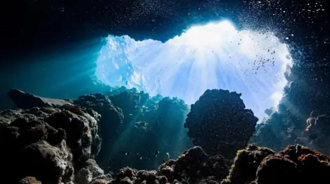 Getty Images Sunlight shining into an ocean cave