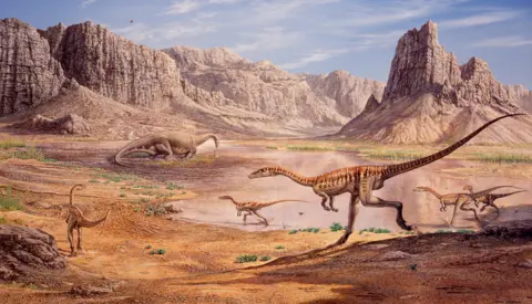 Amgueddfa Cymru An artist impression of how Wales might have looked 220 million years ago