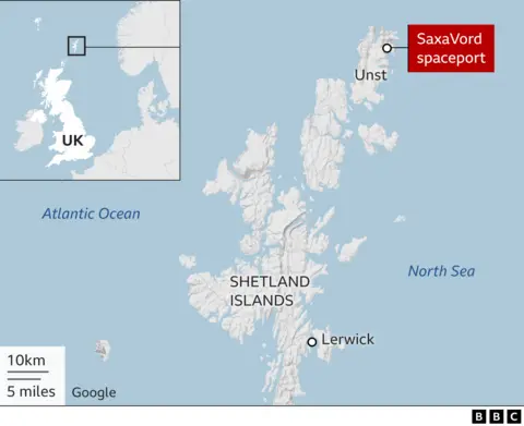 Map showing SaxaVord Spaceport