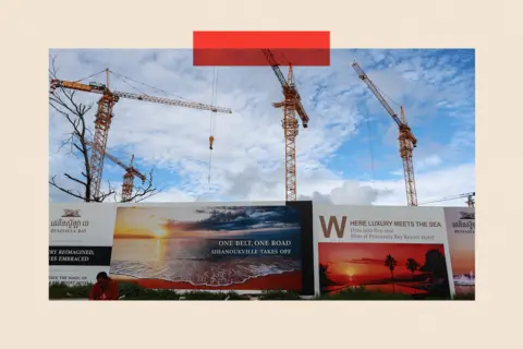 Getty Images Billboards for the Belt and Road project in front of cranes