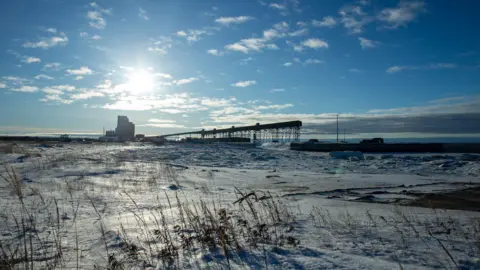 Victoria Gill/BBC The port in Churchill Manitoba at the start of winter